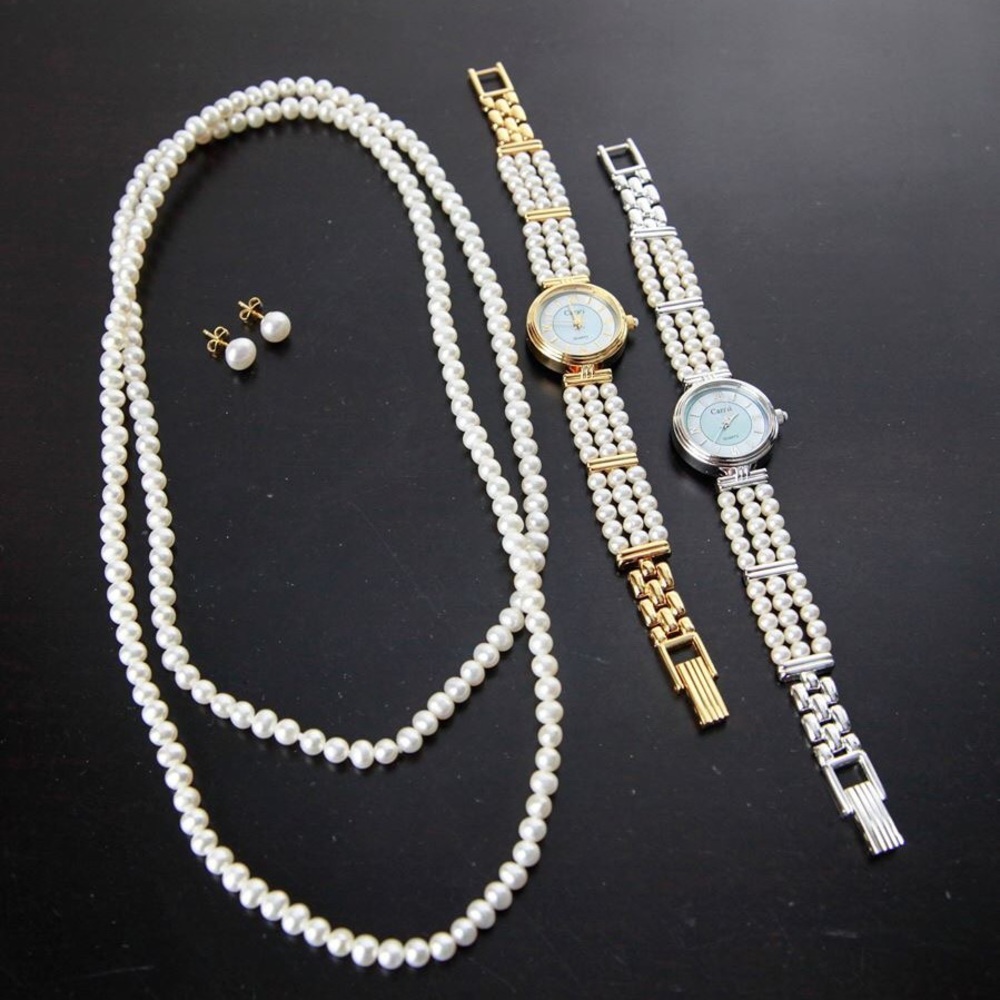 (Gold) Fresh water pearl jewelry set